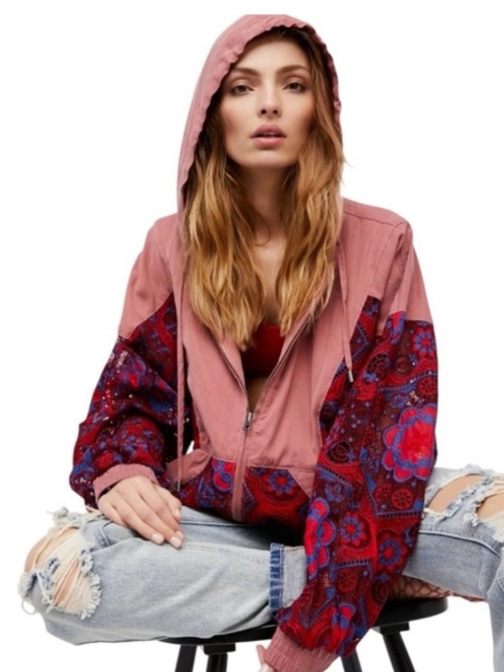 Free People Magpie Lace Embroidered Hoodie Size Extra Small Floral Boho Festival